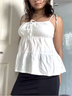 SHEIN White Tie-Shoulder Peplum Camisole Babydoll